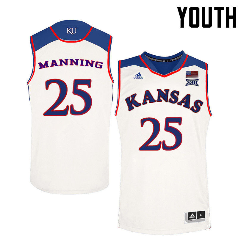 Youth Kansas Jayhawks #25 Danny Manning College Basketball Jerseys-White - Click Image to Close